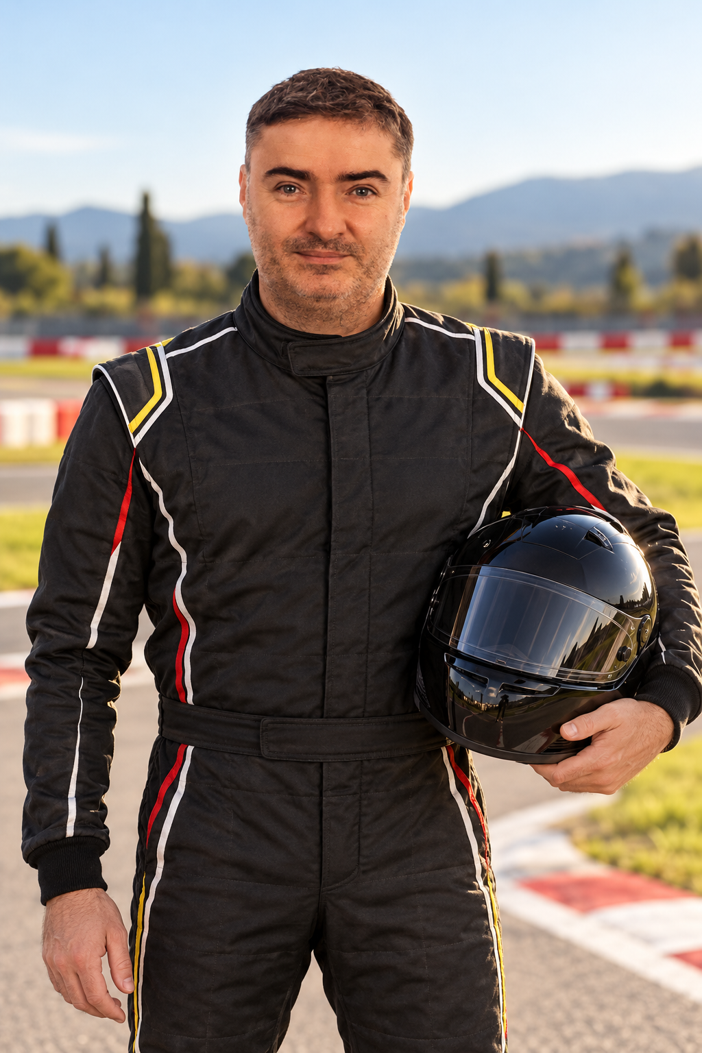 Ritratto elaborato di Patrik Petigat in tuta da kart