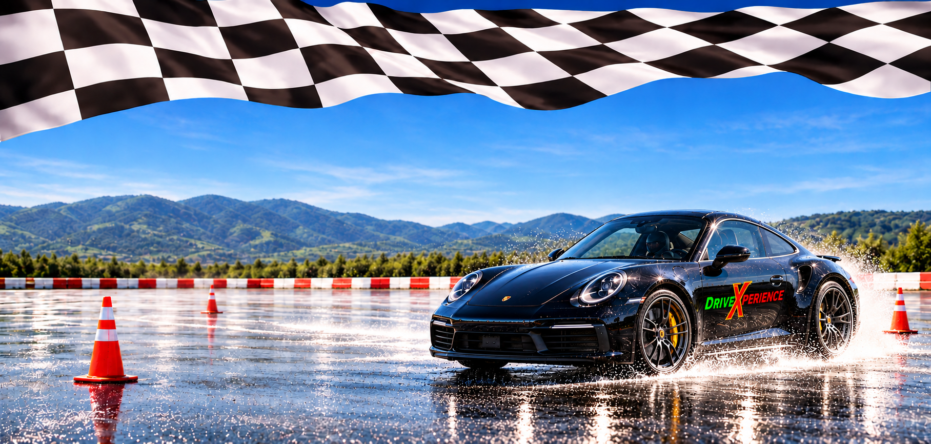 Porsche nera DriveXperience durante un esercizio di guida sicura